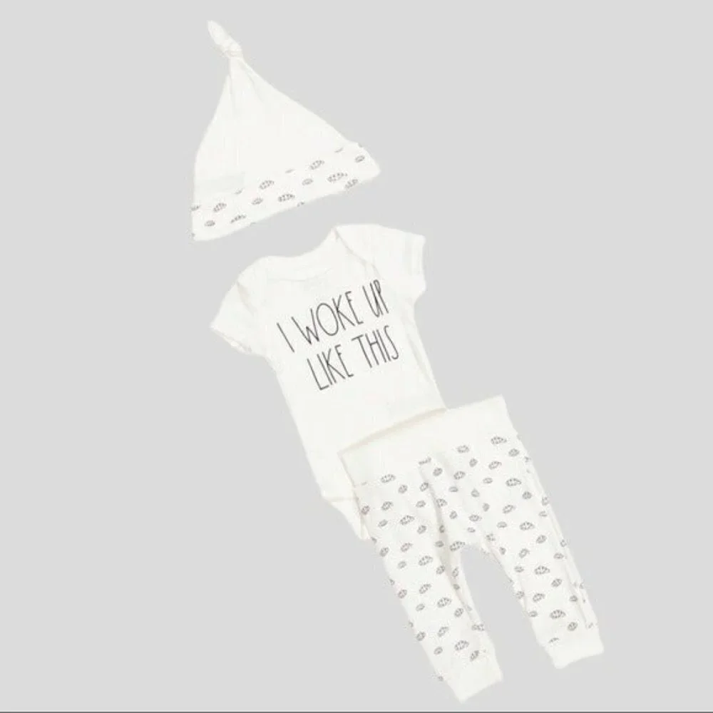 🌺 Rae Dunn Baby White Adorable I Woke Up Like This Outfit + Hat 3-6 Months NWT